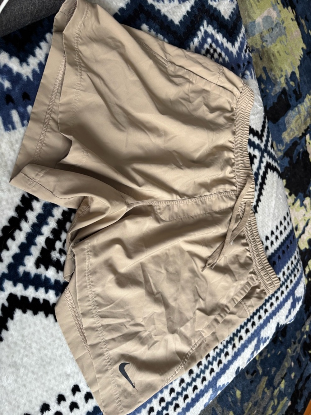 Nike Men's Athletic Shorts Beige with Black Swoosh